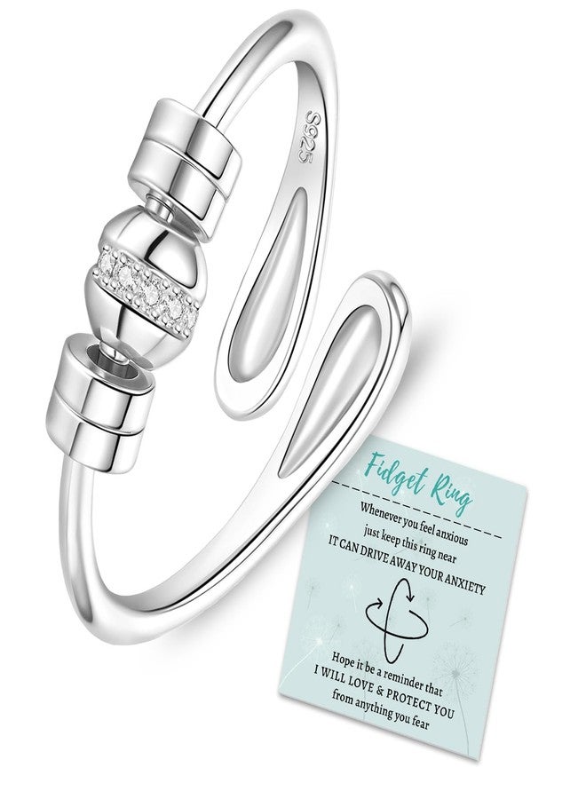 HEEYA Anxiety Rings for Women,Sterling Silver Plated Rings to my daughter,Adjustable Spinner Ring with Ball Bead,White Gold Anxiety Fidget Rings for Women,Thumb Ring for Birthday,Christmas with Gift Card - Image 1